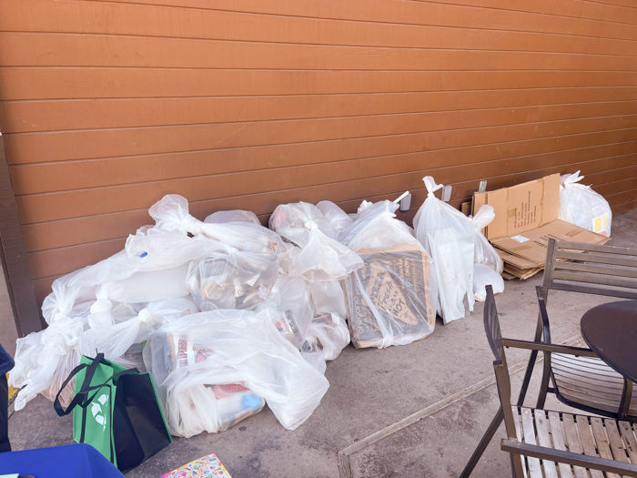 Bags of recycle collected.